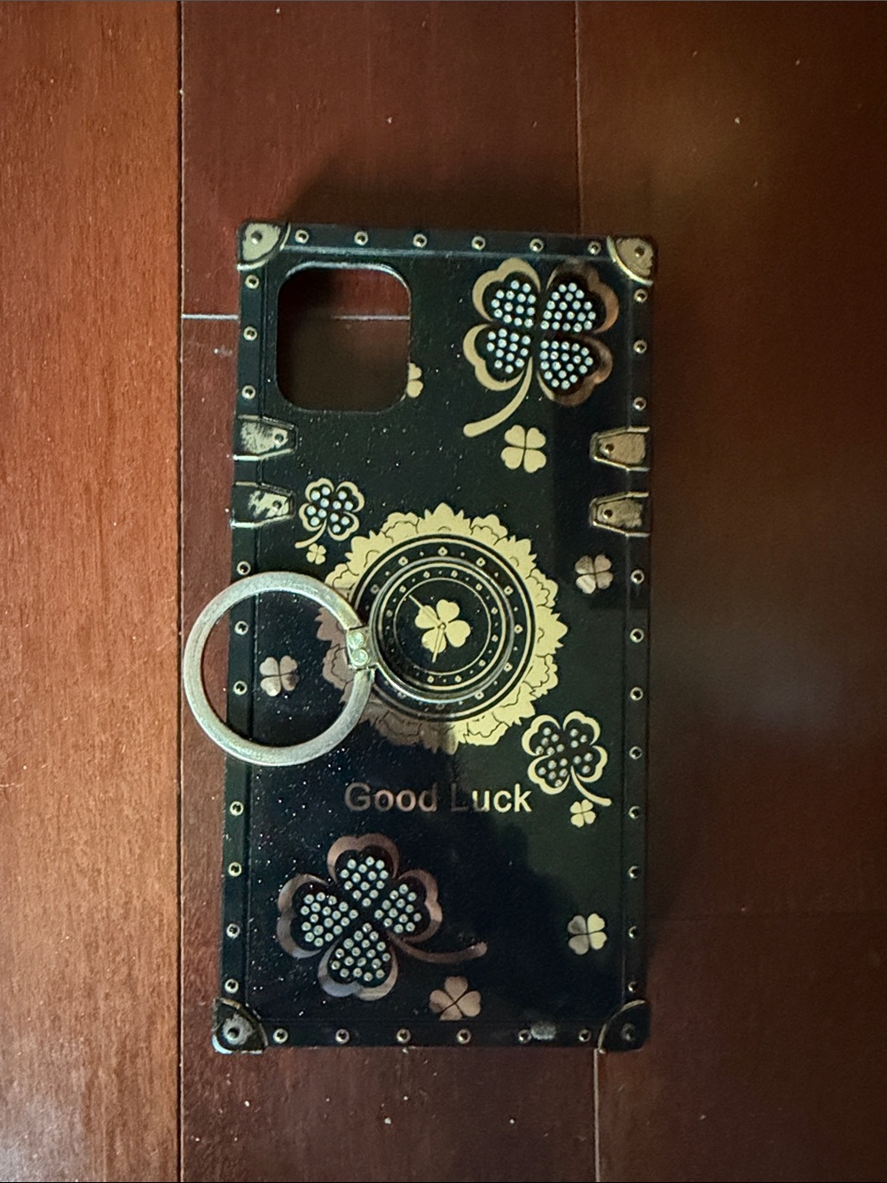 Good Luck Black & Gold iPhone 11 Phone Case with Ring Holder